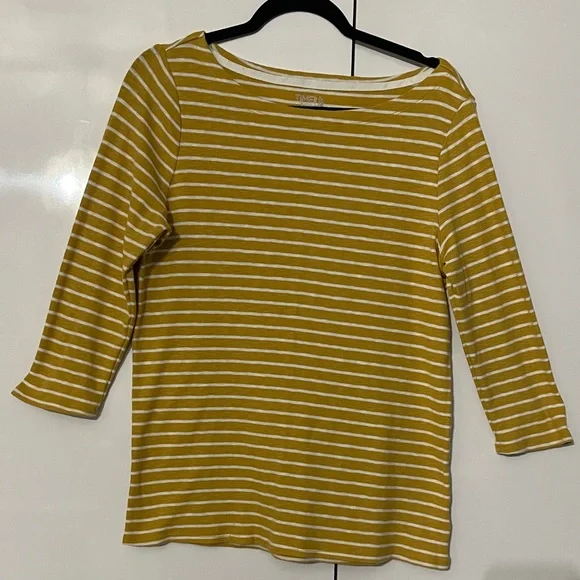 Time and Tru Yellow and White Striped Long Sleeve Top - Picture 2 of 5